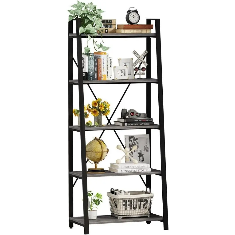 Home Office With Bookshelves - Étagère à 5 niveaux, style industriel,