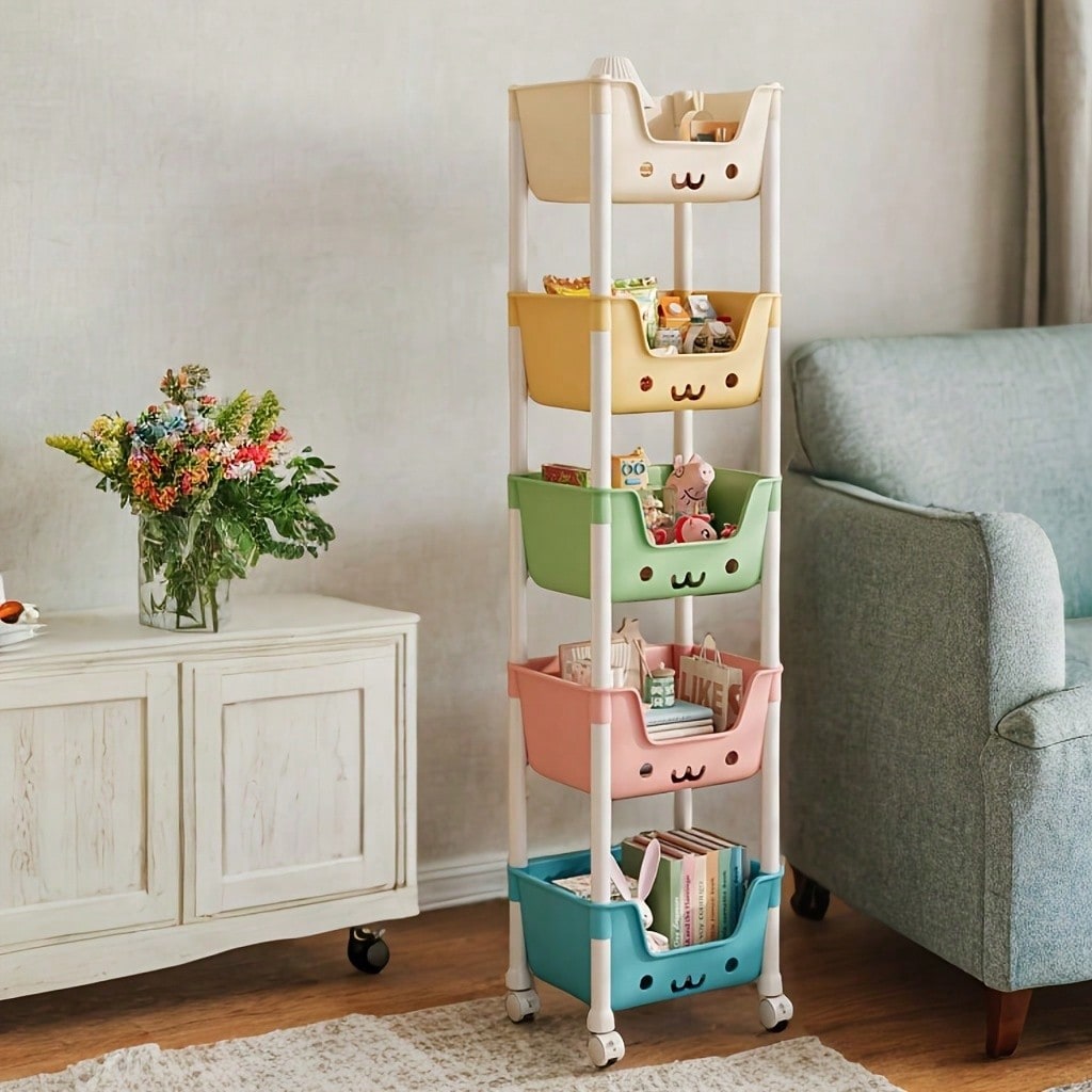 Home Office With Bookshelves - Étagère à roulettes 5 niveaux, étagère