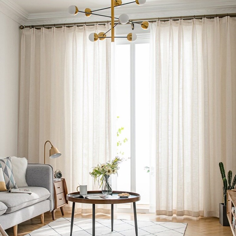 Home Office Yoga Room - Rideaux en coton et lin beige