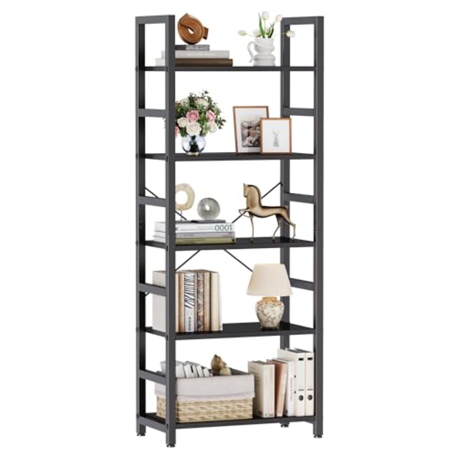 Home Office With Bookshelves - Étagère à 5 niveaux, bibliothèque haute