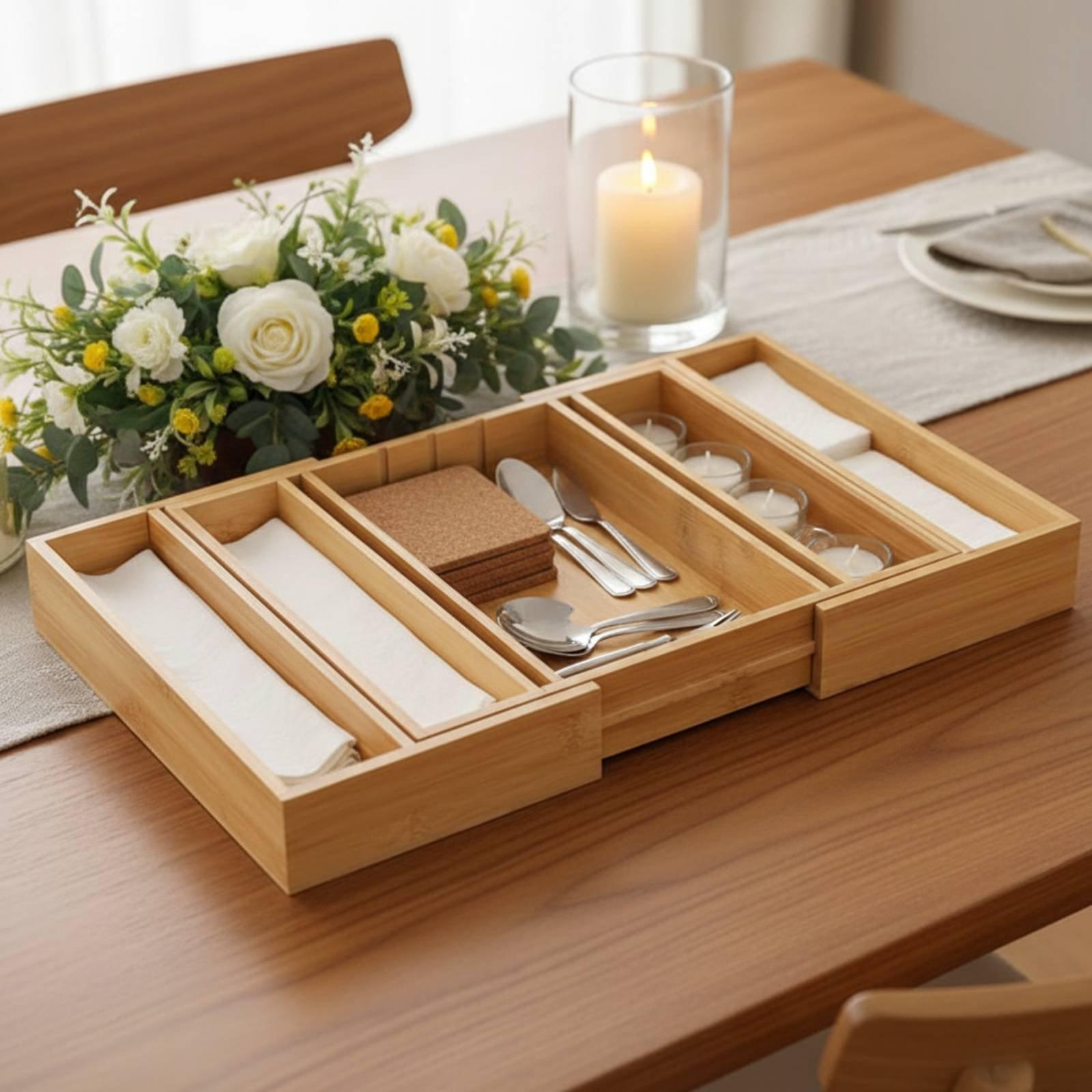 Office Drawer Organizer - Organiseur de tiroir réglable en bambou