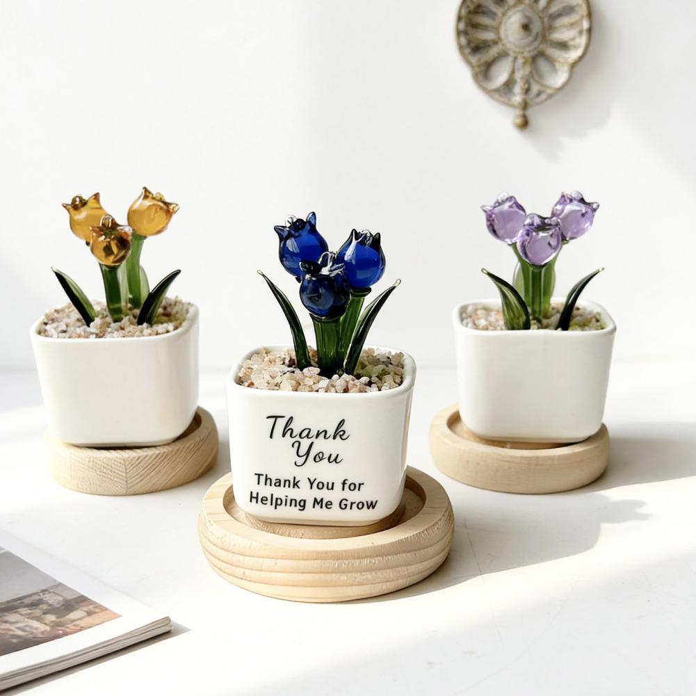 Home Office With Bookshelves - Miniature Décorative en Verre : Pot