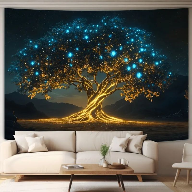 Home Office Yoga Room - VIKAMA Tapisserie murale lumineuse Arbre de