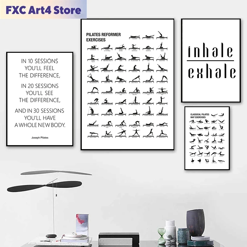 Home Office Yoga Room - Affiche de tableau d'entraînement Pilates sans
