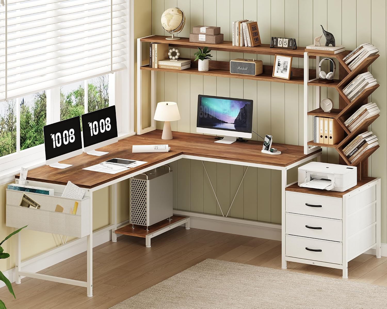 Home Office With Bookshelves - Bureau en L de 63 pouces