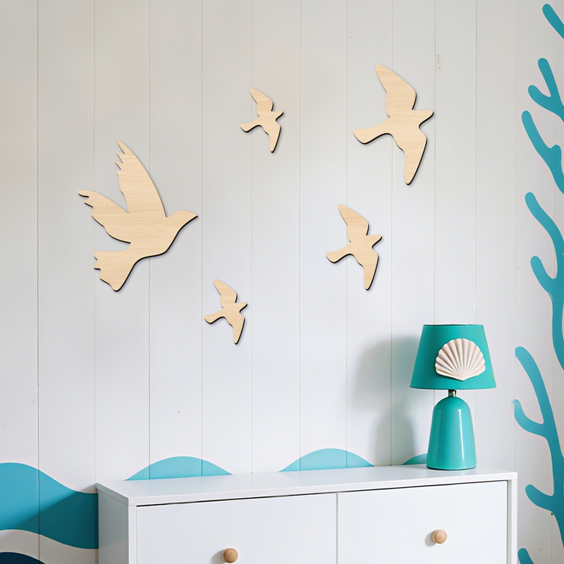 Home Office Yoga Room - Panneau en bois d'oiseaux volants, 5