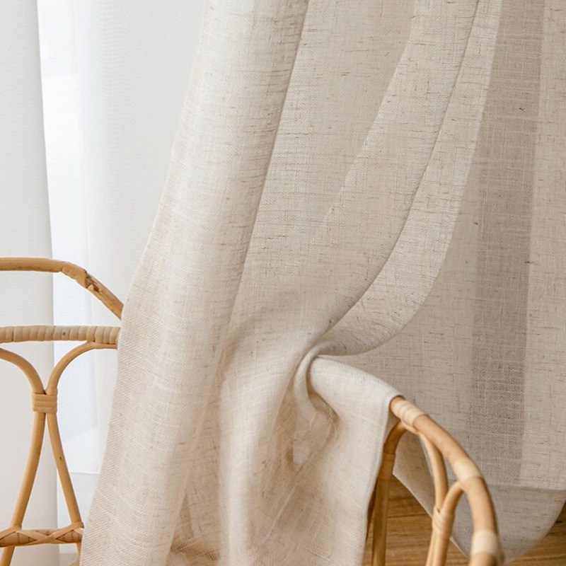 Rideaux en coton et lin beige  - Home Office Yoga Room avis et prix